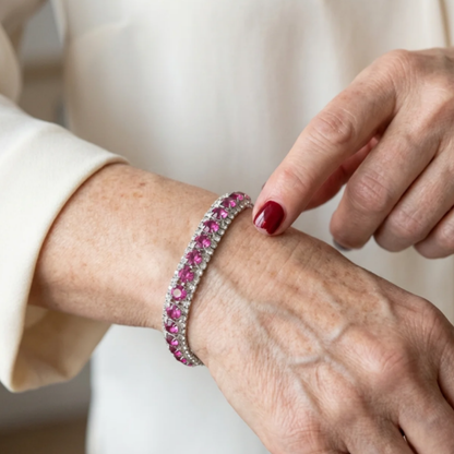 Glanzende roze tennisarmband in wit goud