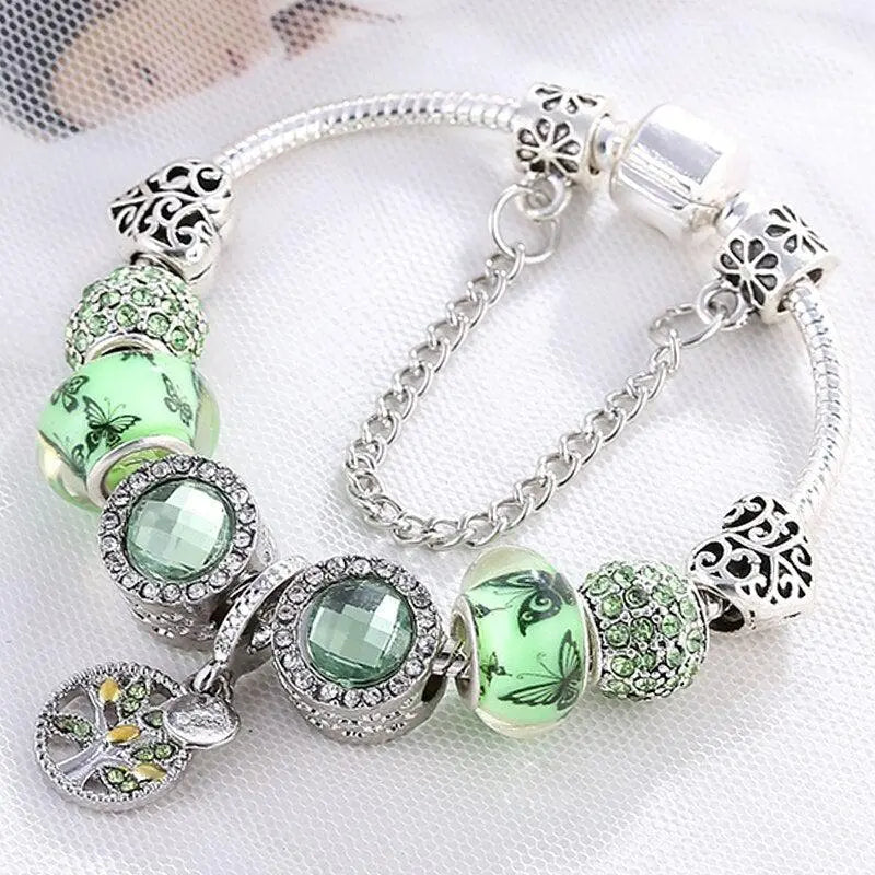 Armband met groen kristal in wit goud