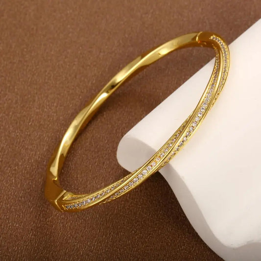 Elegante tweerijige kristallen armband | Goud