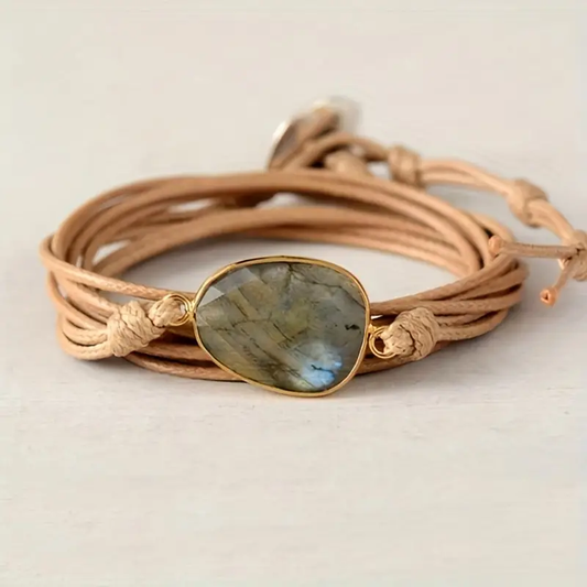 Retro leren armband met stenen | Goud