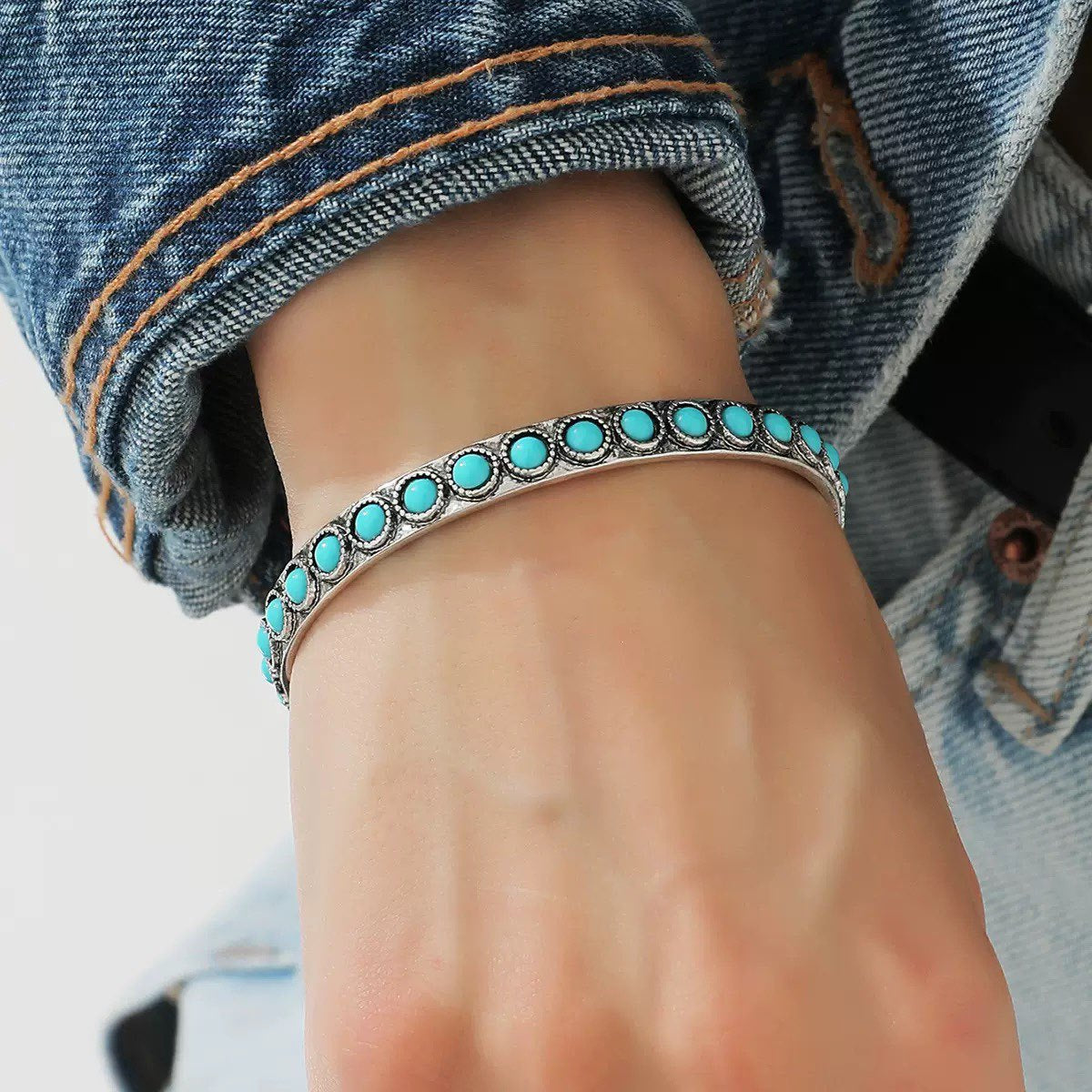 Open turquoise armband Talisse in wit goud