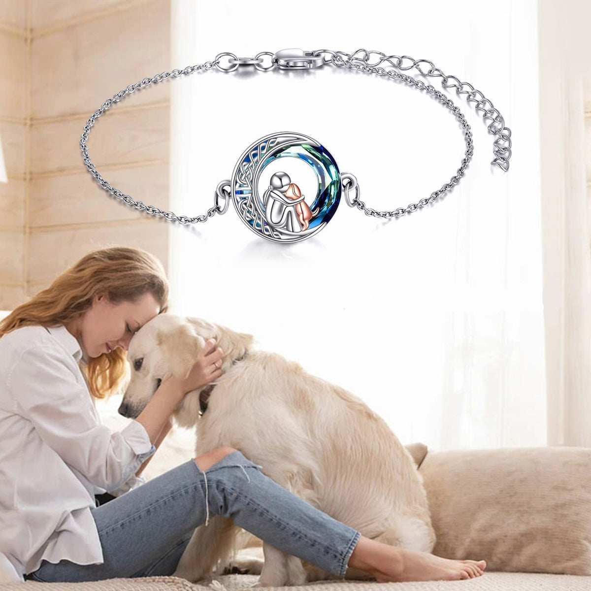Verstelbare armband met hondenhanger in wit goud