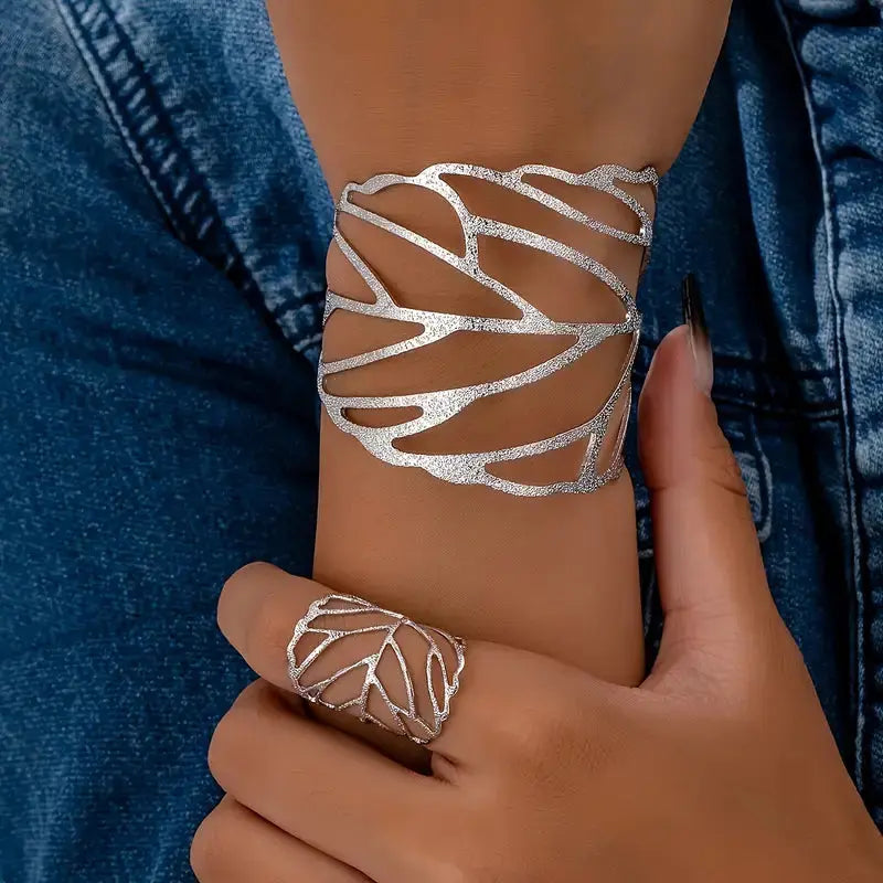 Retro armband met bladmotief | Witgoud
