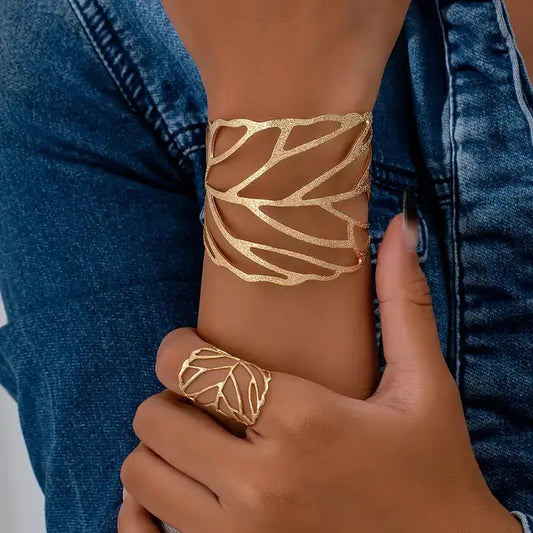 Retro armband met bladmotief | Witgoud