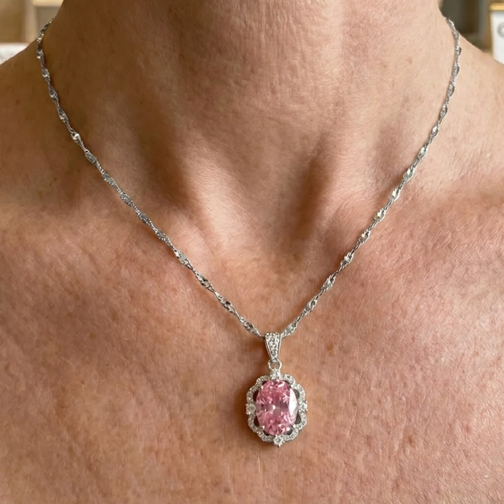 Roze ovale kroon-haloketting | Witgoud