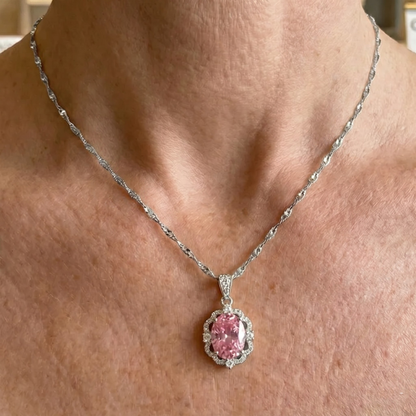 Roze ovale kroon-haloketting | Witgoud