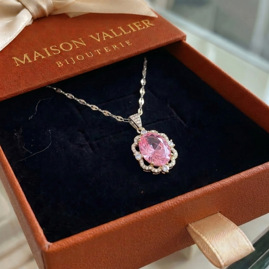Roze ovale kroon-haloketting in wit goud