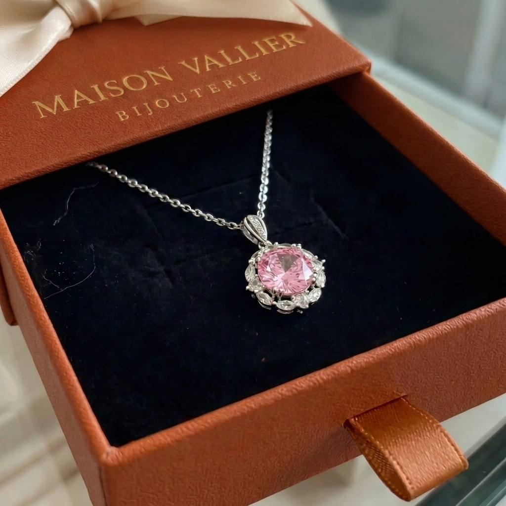 Ketting met roze lotushalo in wit goud