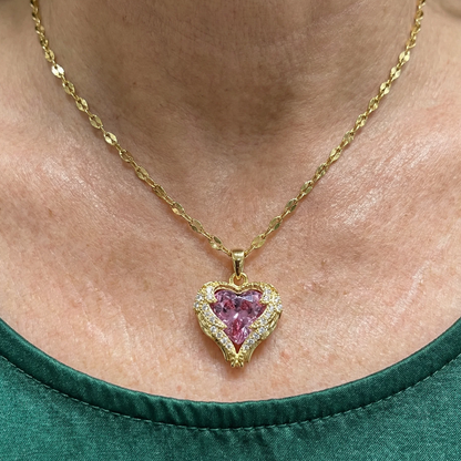 Roze hartketting Engelenomhelzing in goud