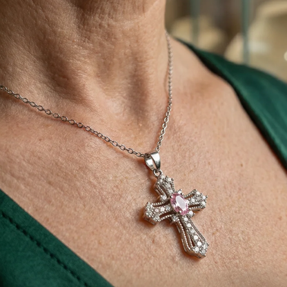 Roze hemelse kruisketting in wit goud