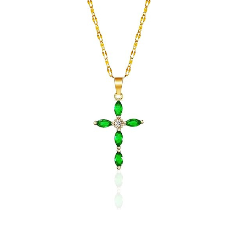 Smaragd kruisketting in goud