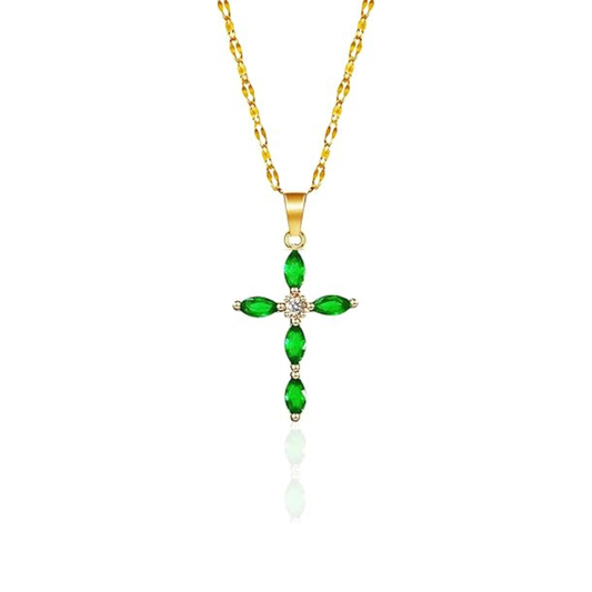 Smaragd kruisketting in goud