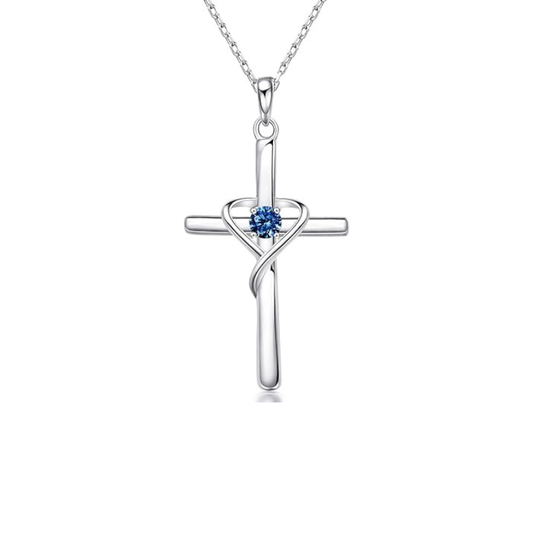 Saffier kruisketting in wit goud