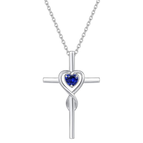 Kruisketting met saffieren hartsteen in wit goud