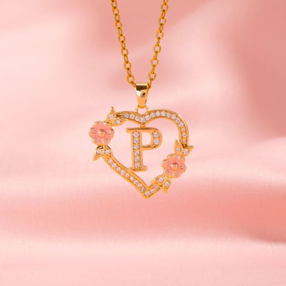 Initialenketting met bloemenbedel in goud