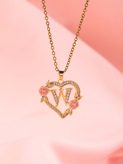 Initialenketting met bloemenbedel in goud
