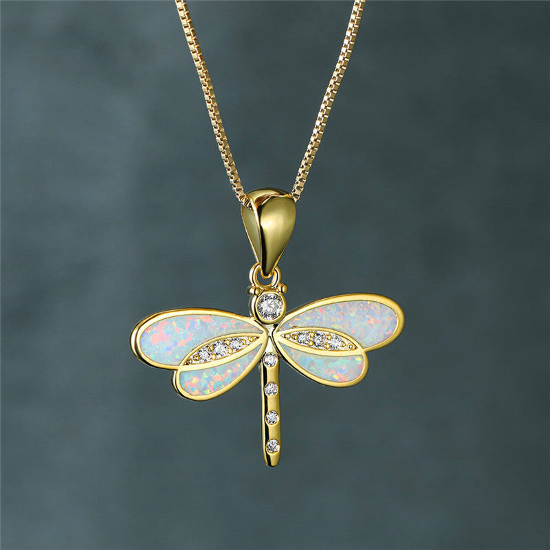 Libelleketting met opaal in goud