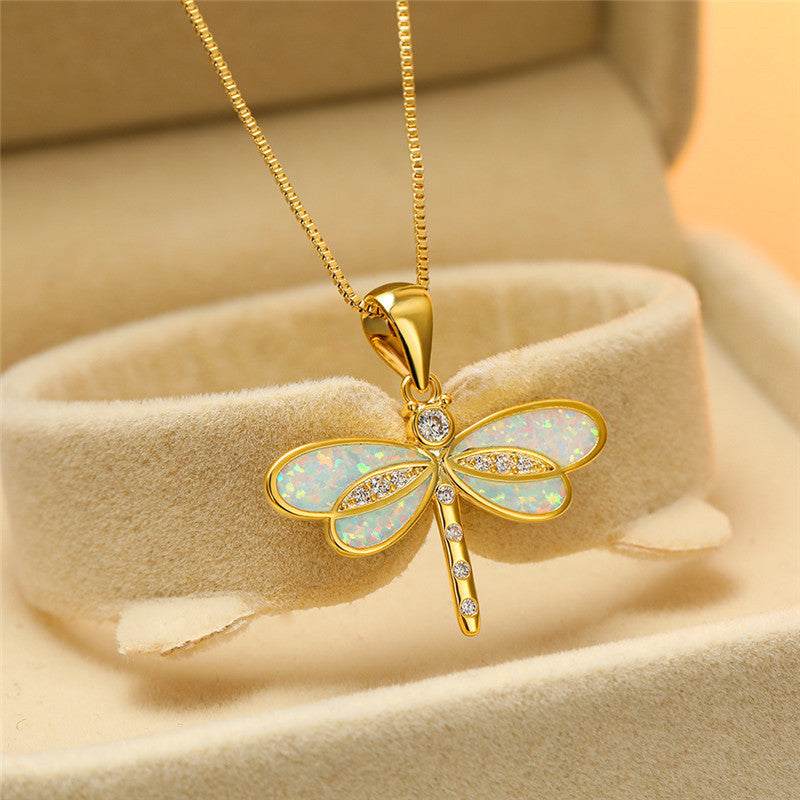 Libelleketting met opaal in goud