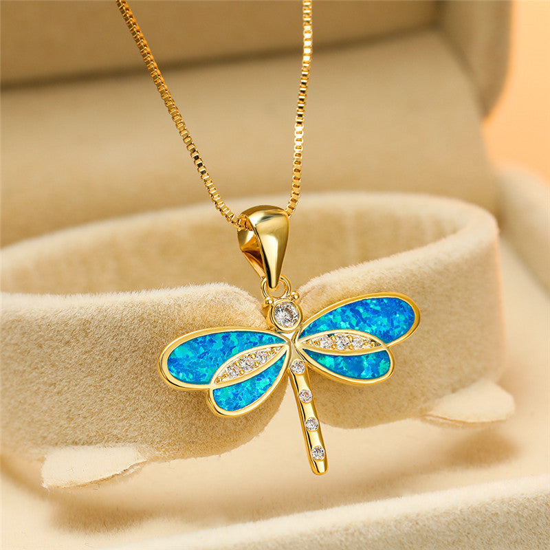 Libelleketting met opaal in goud