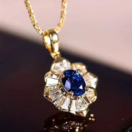 Blauwe ketting in goud