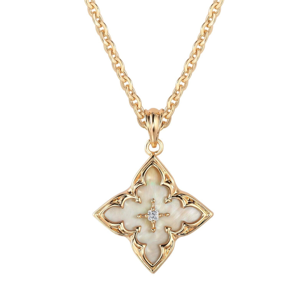 Ketting met blauwe klaverhanger in goud