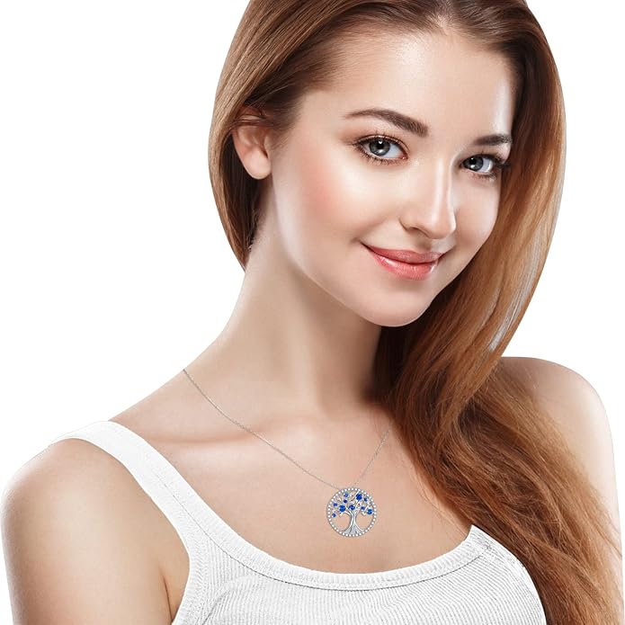 Saffier levensboomketting in wit goud