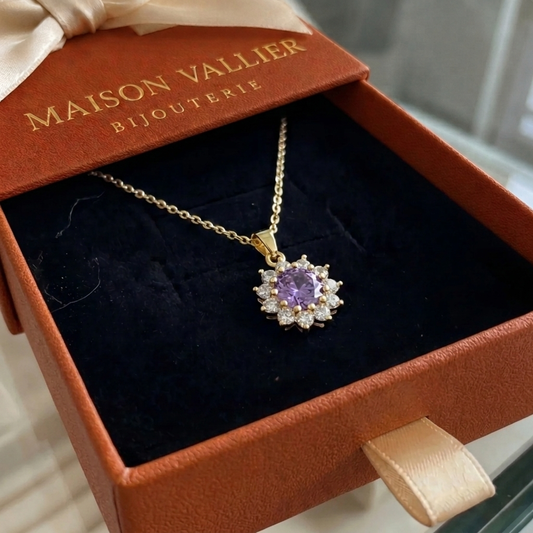 Amethist zonnebloemketting in goud