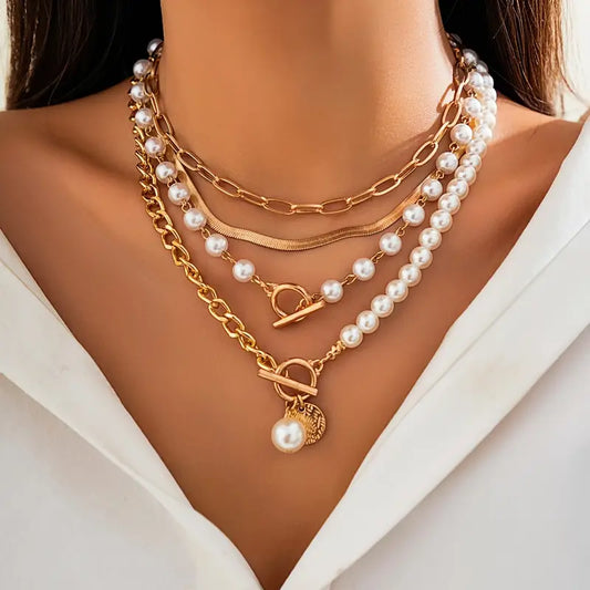 Vintage ketting met parels en schakels in goud