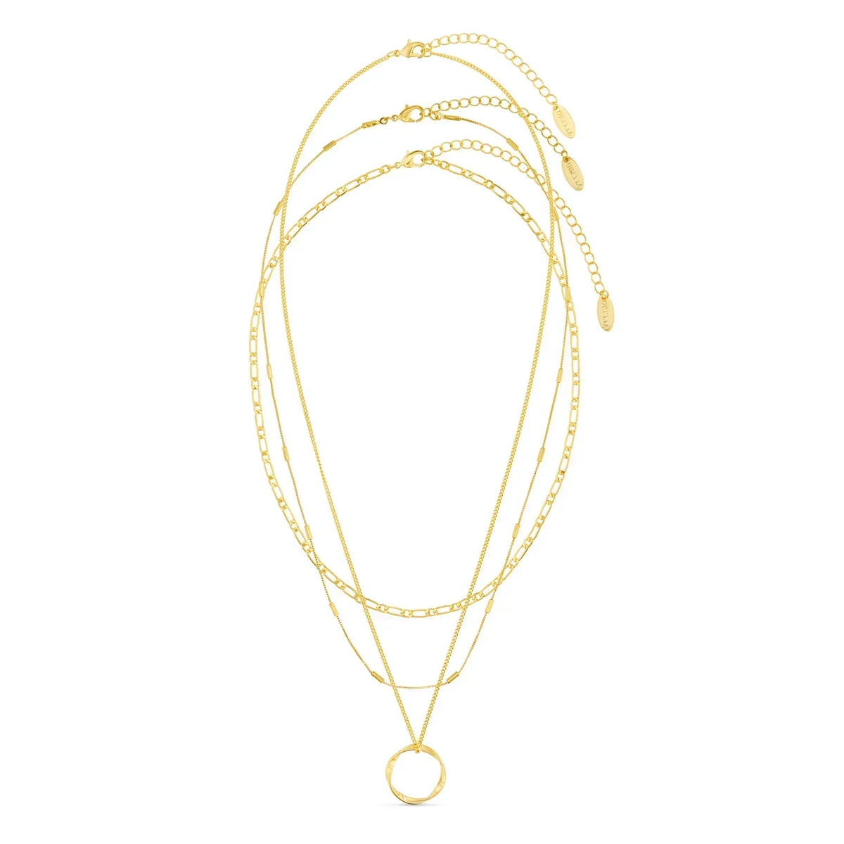 Drierijige ketting met open cirkel in wit goud
