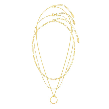 Drierijige ketting met open cirkel in wit goud