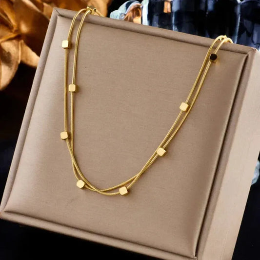 Ketting met kleine vierkantjes | Goud