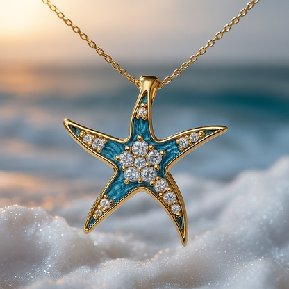 Ketting met glinsterend blauwe zeester en opaal in goud