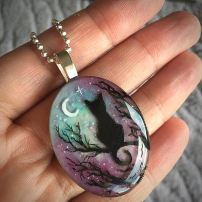 Ketting met betoverde kat Sterrennacht in goud
