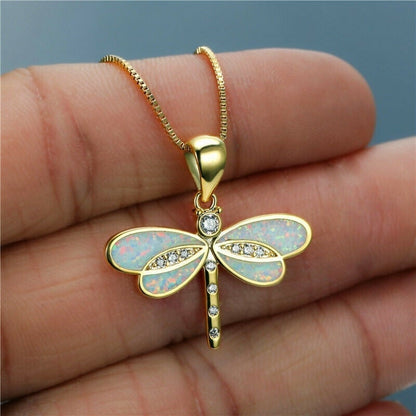 Ketting met libelle en opaal in goud