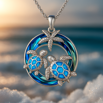 Ketting met schildpad, cirkel en opaal in goud