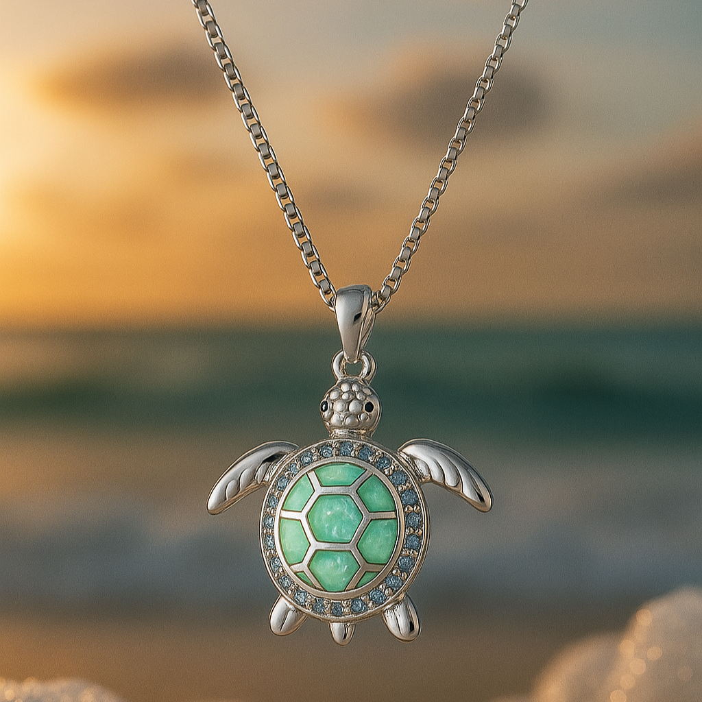Ketting met schildpad en turquoise opaal in goud