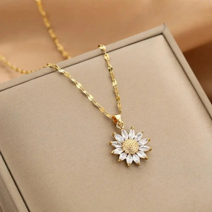 Ketting met kristallen zonnebloem in goud