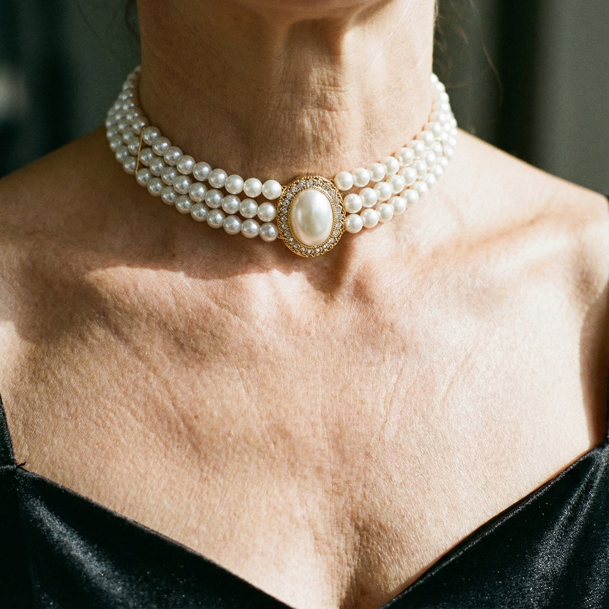 Elegante ketting met drie parels in goud