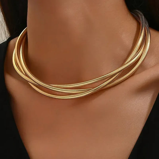 Drielaagse ketting in goud
