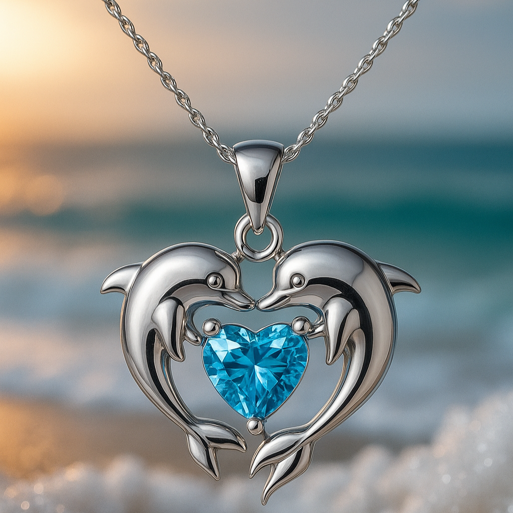 Dubbele ketting met liefdesdolfijnen in wit goud