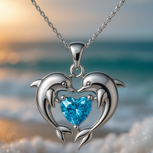 Dubbele ketting met liefdesdolfijnen in wit goud