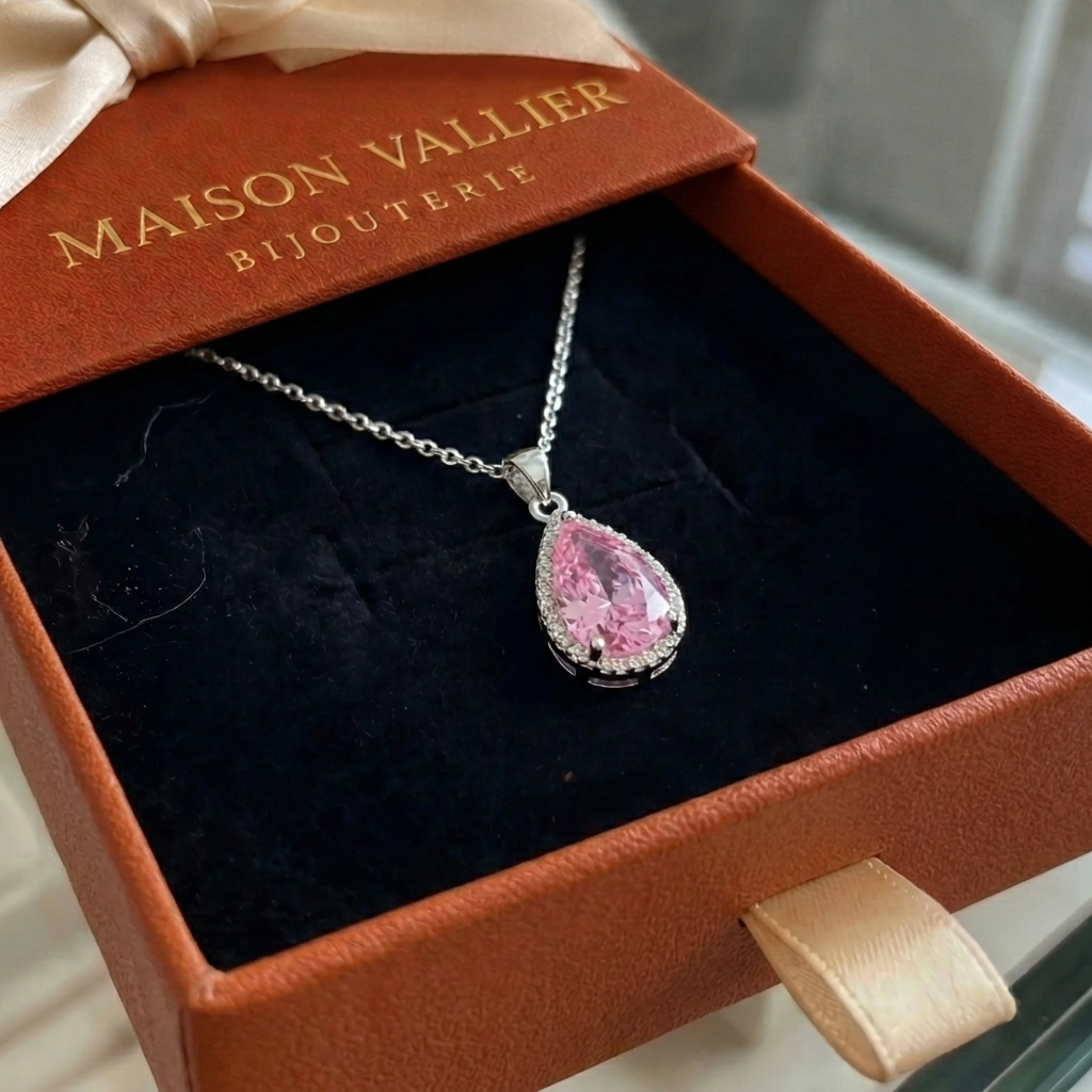 Roze druppelketting in wit goud
