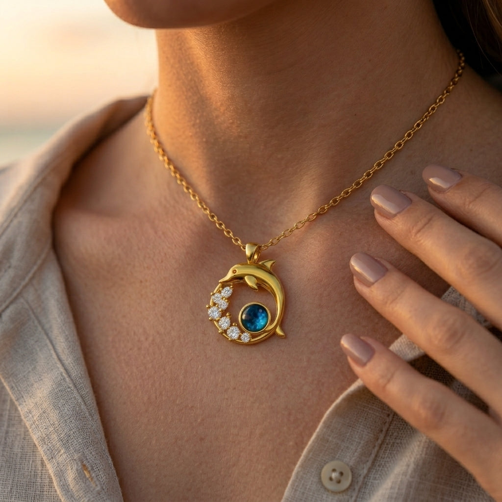 Ketting met dolfijn en kristal | Goud
