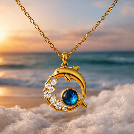 Ketting met dolfijn en kristal in goud