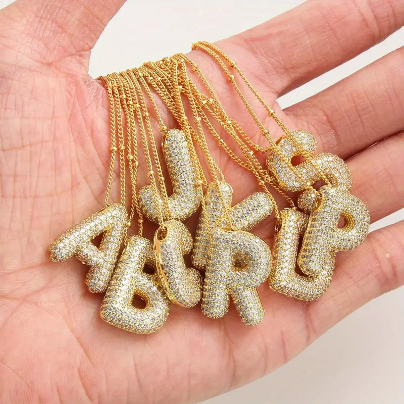 Initialenketting met bubbelletters in goud