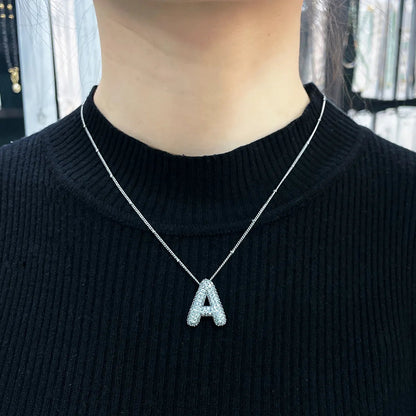 Initialenketting met bubbelletters | Witgoud
