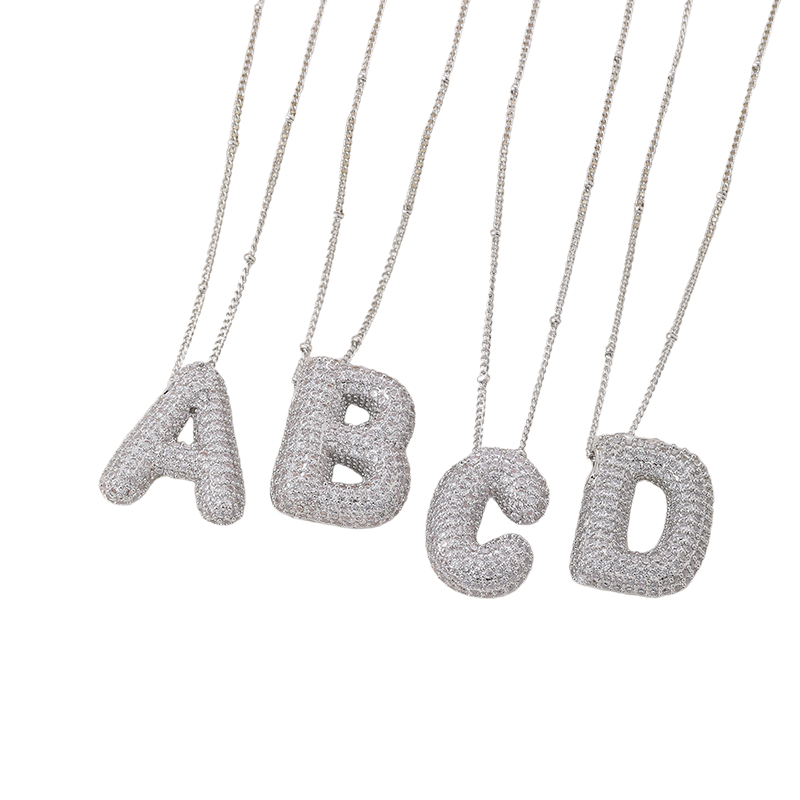 Initialenketting met bubbelletters | Witgoud