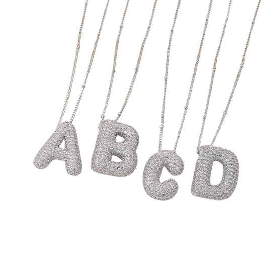Initialenketting met bubbelletters | Witgoud