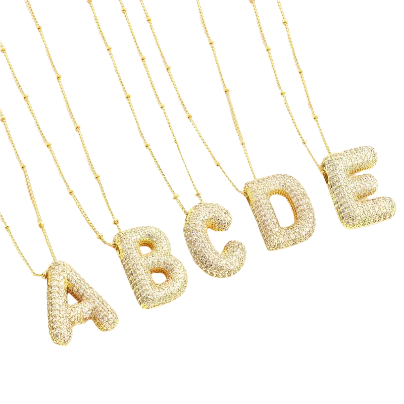 Initialenketting met bubbelletters in goud