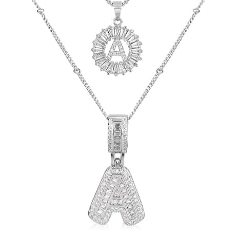 Pavé-initialenketting in wit goud